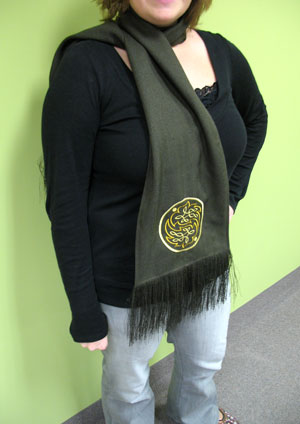 Fringe-Trimmed Coat with Embroidered Scarf Accent - Black main image 1