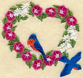 Bluebirds and Heart-Shaped Vine