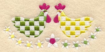 Checkered Roosters and Flowers