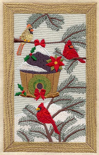 Christmas Cardinals and Birdhouse