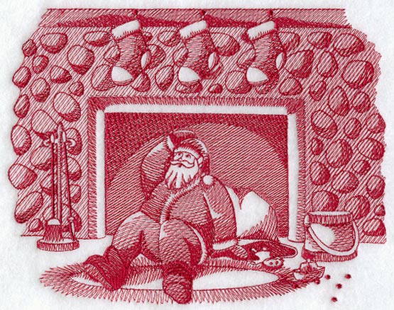 Santa and Fireplace Scene (Toile)