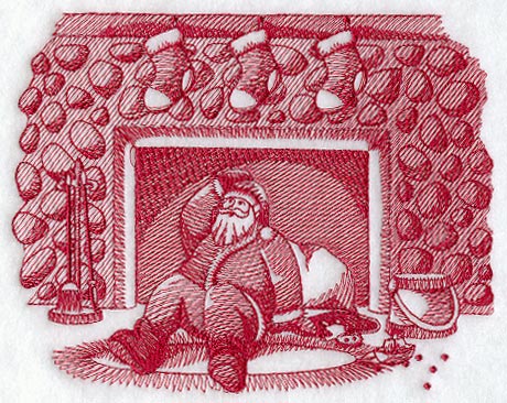 Santa and Fireplace Scene (Toile)