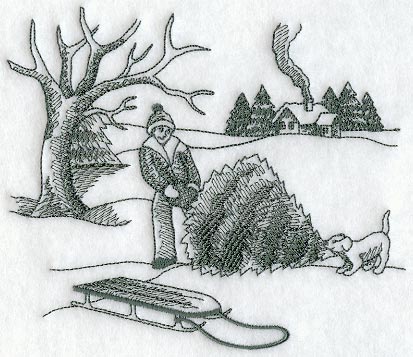 Bringing Home the Tree Scene (Toile)