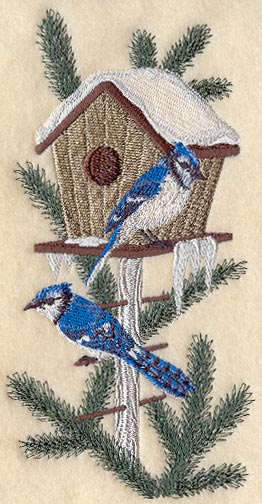 Seasonal Birdhouse - Blue Jays in Winter