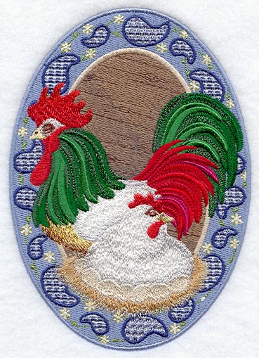 Gingham Paisley Rooster and Hen Oval