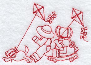 Sunbonnet Sue with Kite (Redwork)