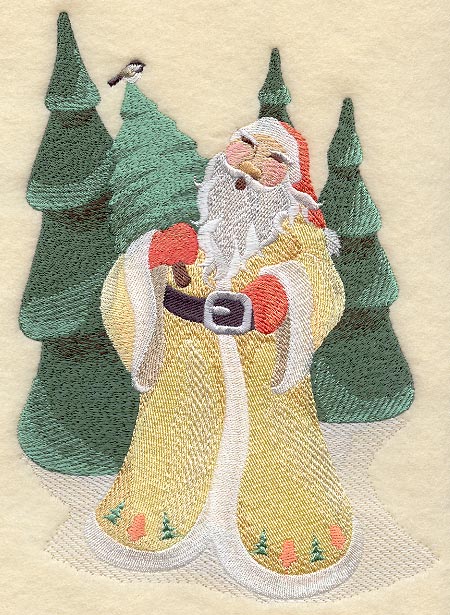 Santa in Forest with Chickadees