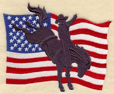 Bronco Silhouette and U.S. Flag