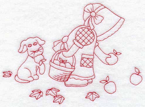 Seasons Sunbonnet Sue - Autumn (Redwork)
