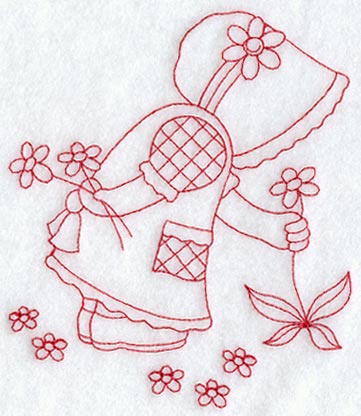 Seasons Sunbonnet Sue - Spring (Redwork)