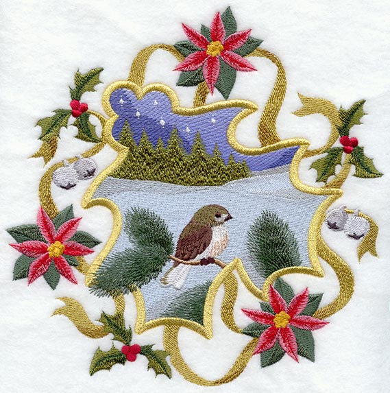 Classic Christmas Poinsettia and Holly Circle