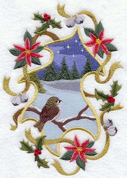 Classic Christmas Poinsettia and Holly Oval