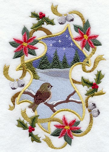 Classic Christmas Poinsettia and Holly Oval