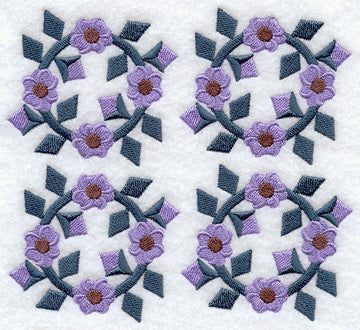 Hollyhock Quilt Block - 4 Block - Lg