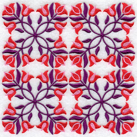 Triple Tulips Quilt Block - 4 Block Lg