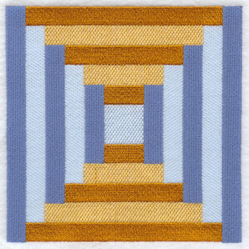 Blue, gold, and yellow rectangles create a geometric pattern in this digital machine embroidery design.
