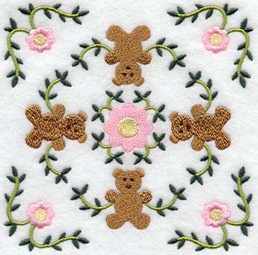 Heirloom Teddy Bear Quilt Block - Lg