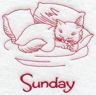 Busy Kitty on Sunday (Redwork)
