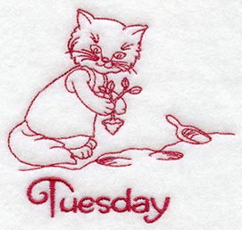 Busy Kitty on Tuesday (Redwork)
