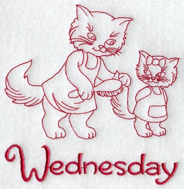 Busy Kitty on Wednesday (Redwork)