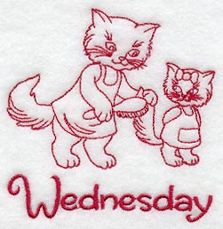 Busy Kitty on Wednesday (Redwork)