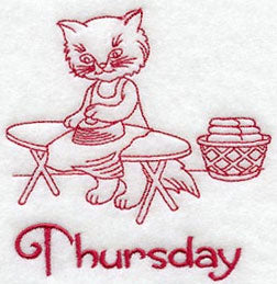Busy Kitty on Thursday (Redwork)