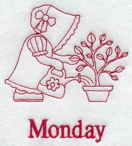 Sunbonnet Sue on Monday (Redwork)