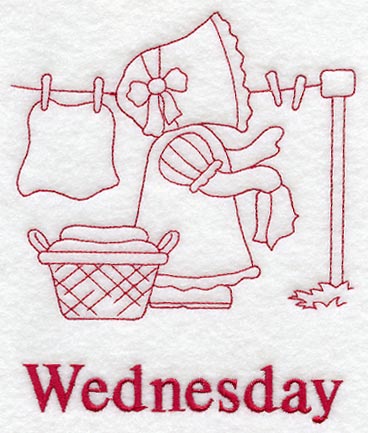 Sunbonnet Sue on Wednesday (Redwork)