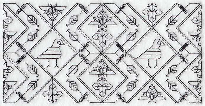 Birds and Blooms Border (Blackwork)