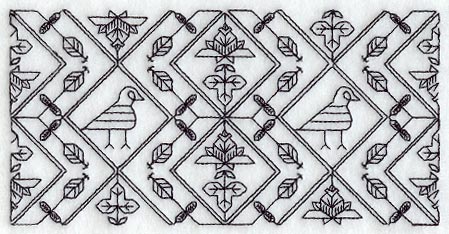 Birds and Blooms Border (Blackwork)