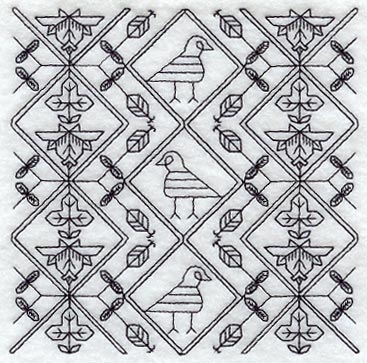 Birds and Blooms Square (Blackwork)