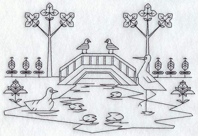 Bird Pond Scene (Blackwork)