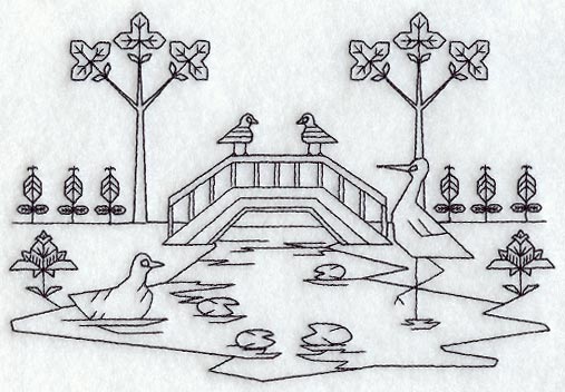 Bird Pond Scene (Blackwork)