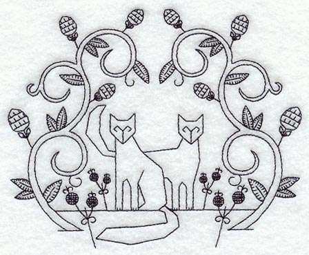 Cat Scene with Vines (Blackwork)
