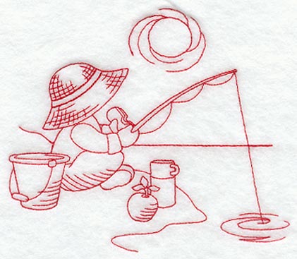 Fishing Away the Day (Redwork)