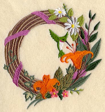 Hummingbird and Flowers Wreath