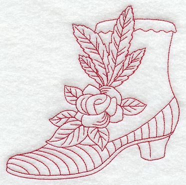 Victorian Boot and Rose (Redwork)