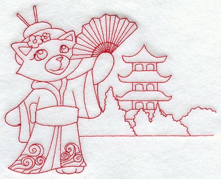 Kitty in Japan (Redwork)