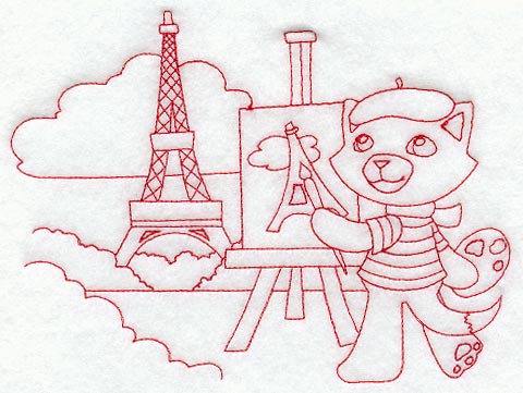 Kitty in Paris (Redwork)