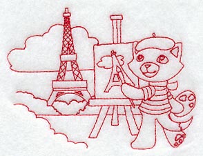 Kitty in Paris (Redwork)