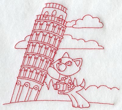 Kitty in Pisa (Redwork)