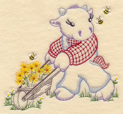 Calf with Flower-Filled Wheelbarrow (Vintage)