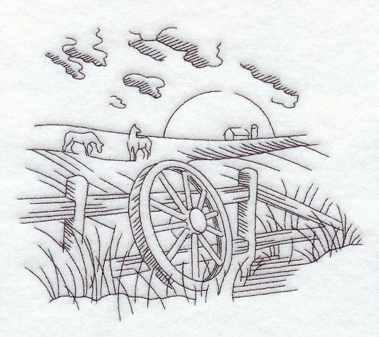 Wagon Wheel and Country Scene