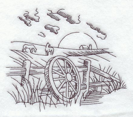 Wagon Wheel and Country Scene
