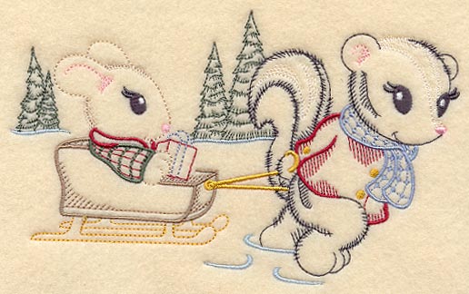 Bunny and Skunk Dash through the Snow (Vintage)