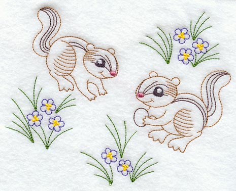 Vintage-Stitch Chipmunk Duo