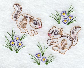Vintage-Stitch Chipmunk Duo
