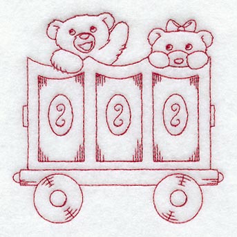Teddy Bear Train Freight Car - Redwork