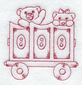 Teddy Bear Train Freight Car - Redwork