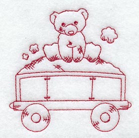 Teddy Bear Train Coal Car - Redwork